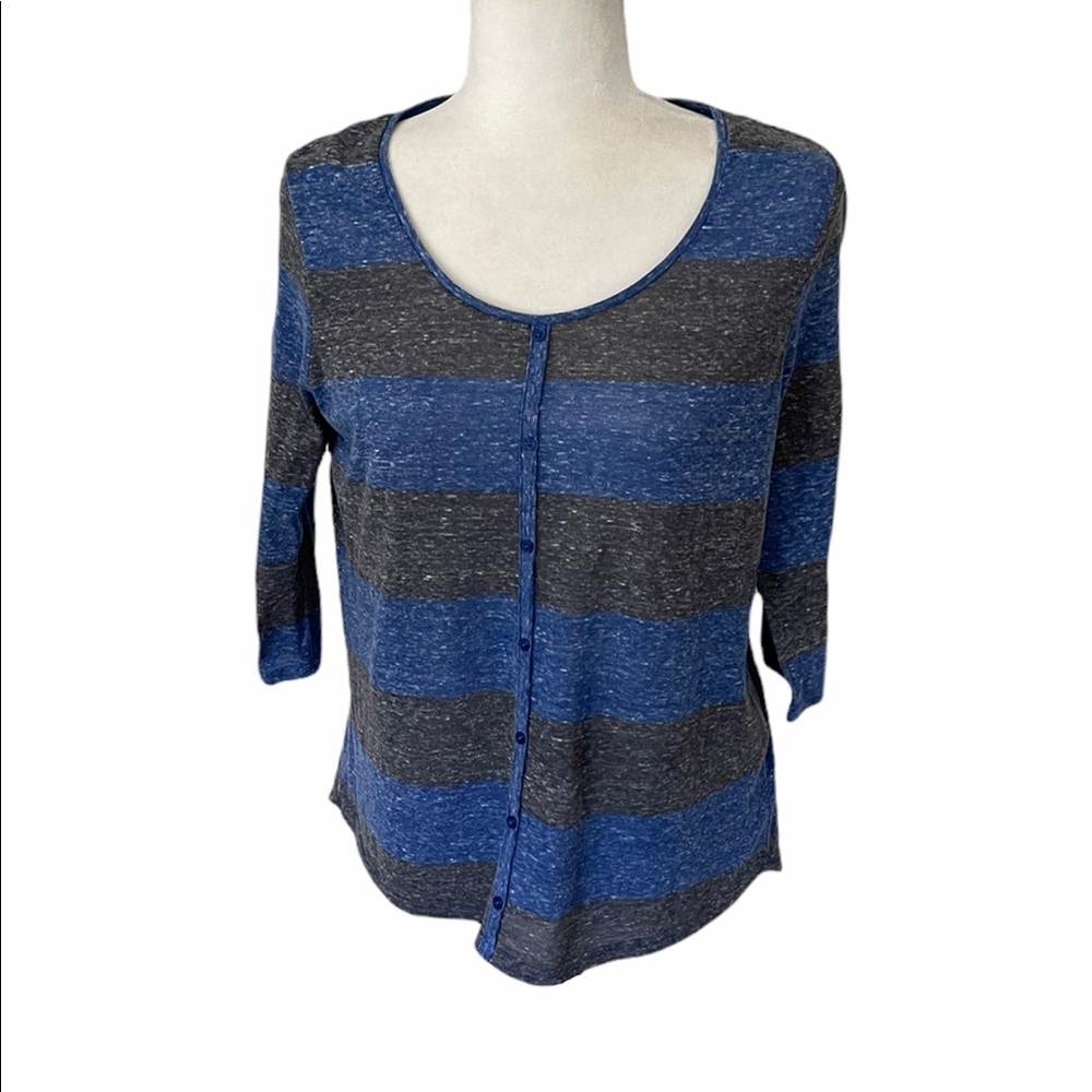 Allison Brittney Stripe Top Women’s size L Gray and Blue